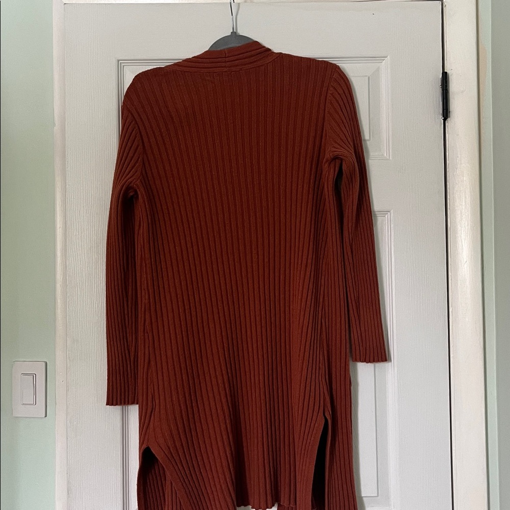 Rust Ribbed Open Front Cardigan - Picture 2 of 2